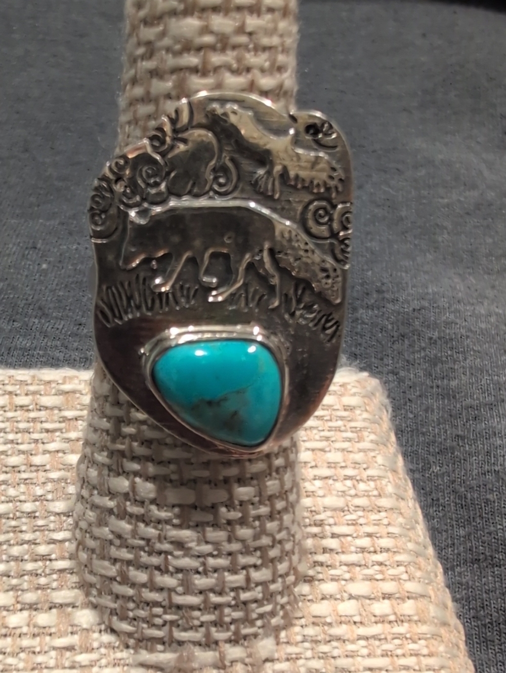 Blue Turquoise Stone Southwestern Sterling Silver Ring